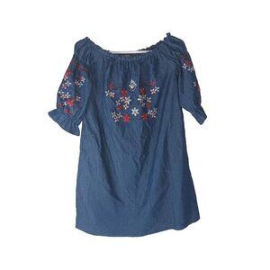 J Gee Women's Blue Dress cold shoulder 1X Large embroidered